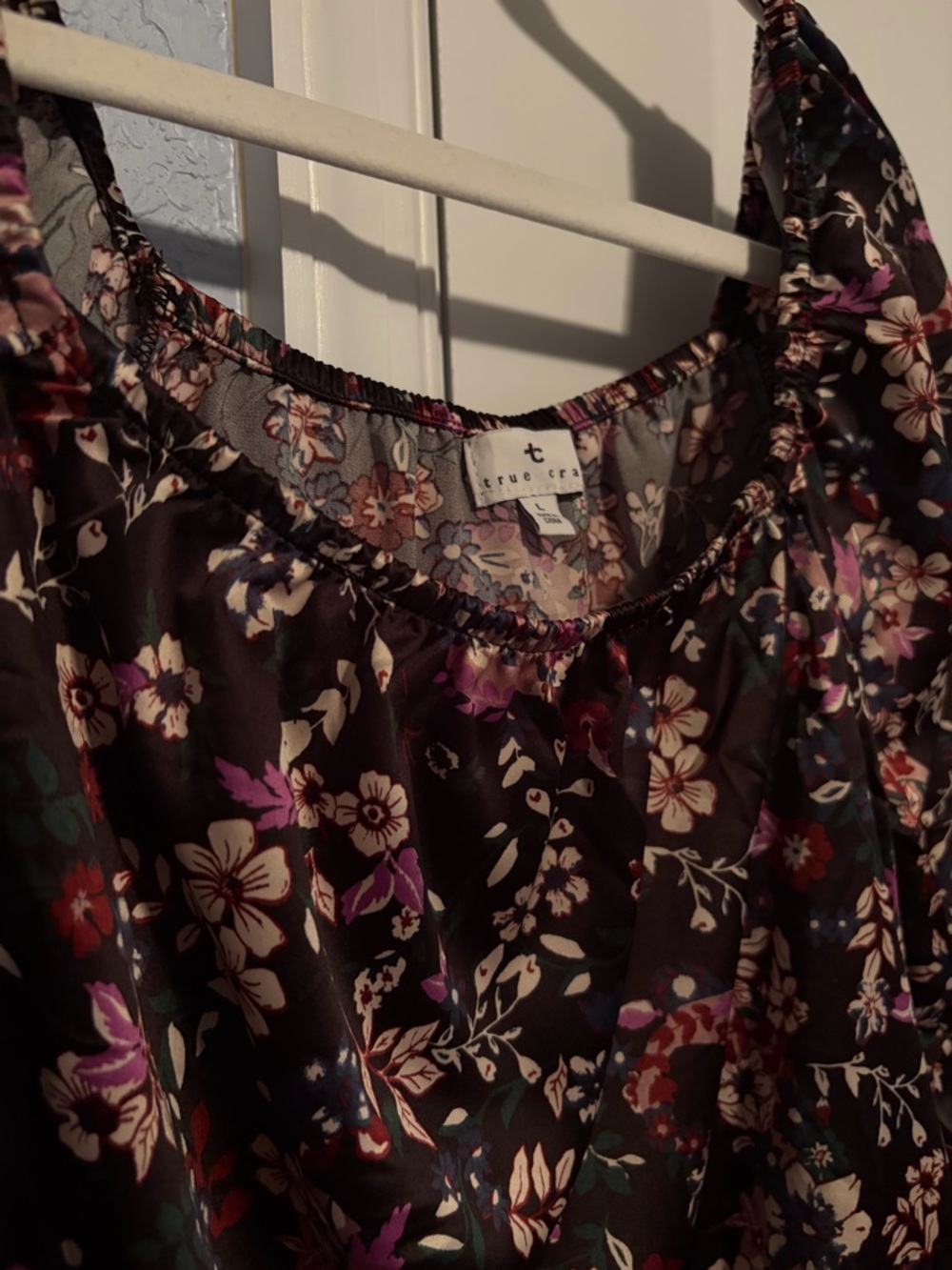 Silk Floral Peasant Blouse in Black and Purple - Women's Top - Picture 2 of 3